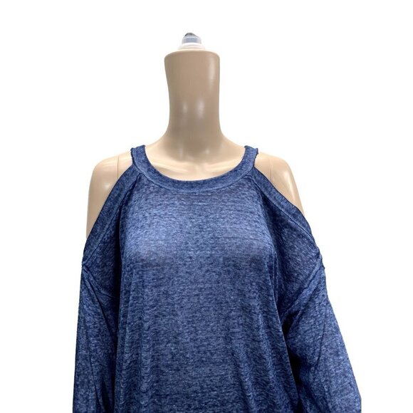 Free People Chill Out Cold Shoulder Boho Burn Out Top Small Blue OB984394 - Picture 3 of 6